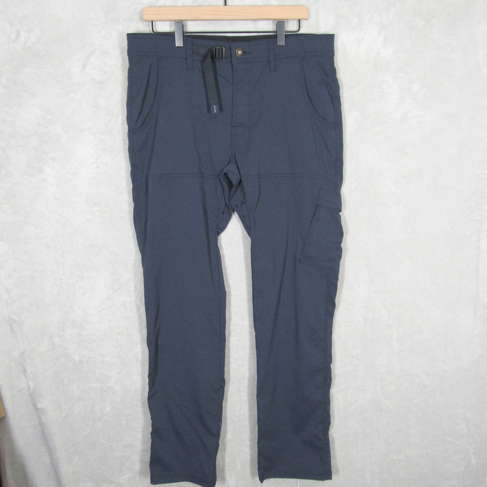 prAna Zion Straight Fit Hiking Pants Mens 35x32 Blue Stretch Cargo Belt